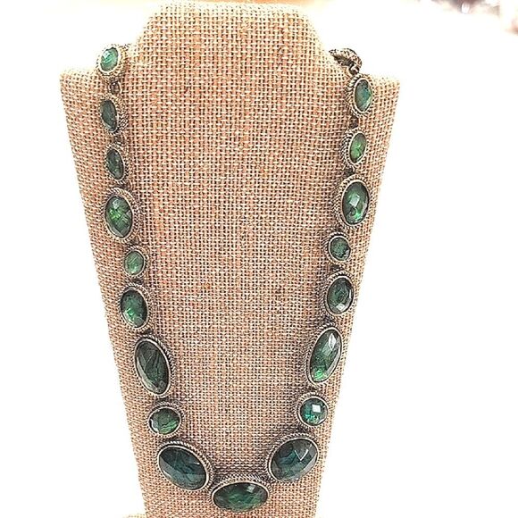 Vintage Napier Iridescent Green Graduated Cabachon Stone Necklace - Picture 1 of 7